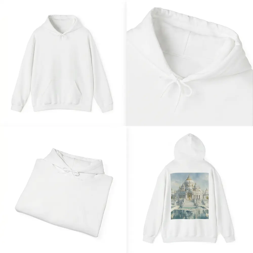 White Marble Hindu Temple Watercolor Art – Hoodies