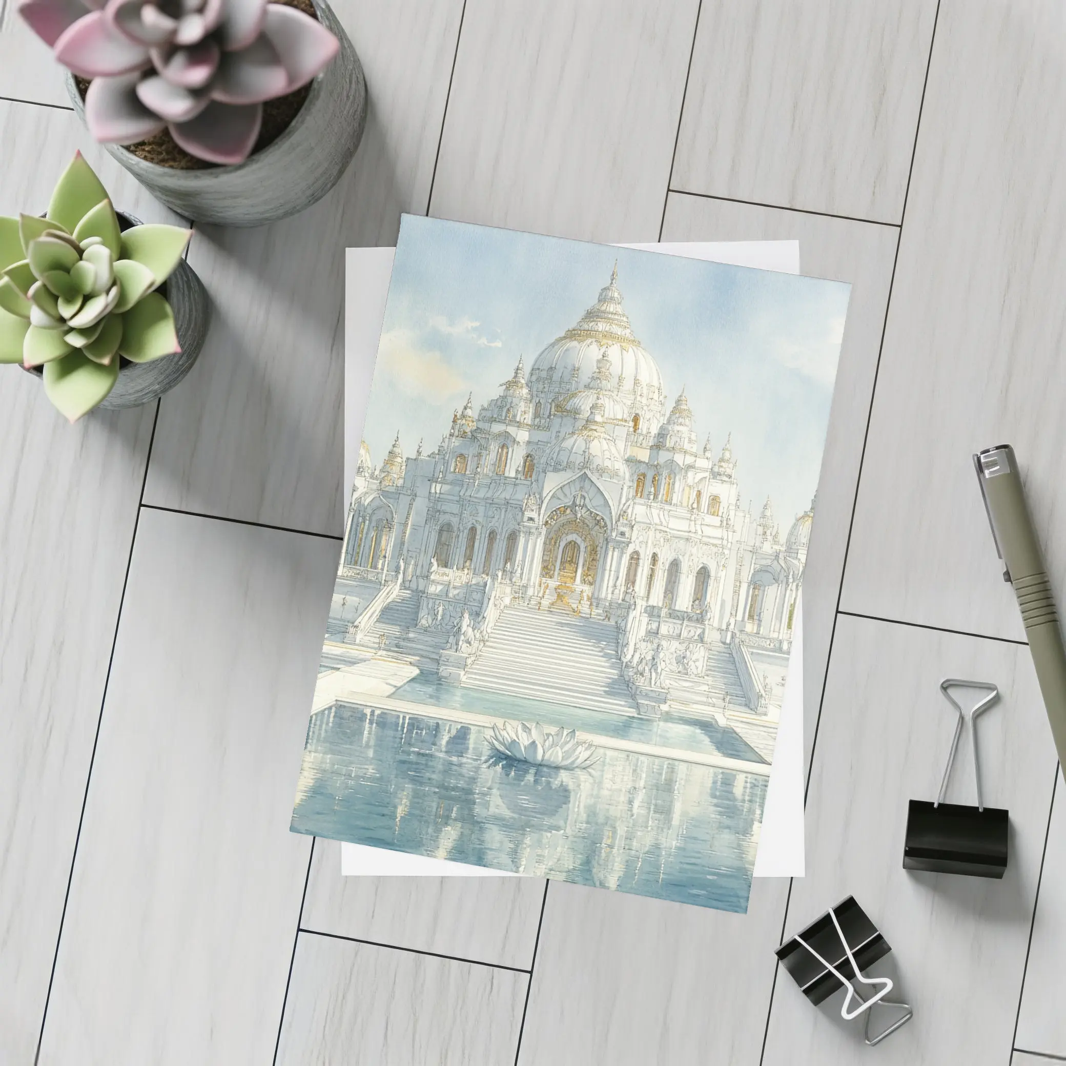 White Marble Hindu Temple Watercolor Art – Postcards
