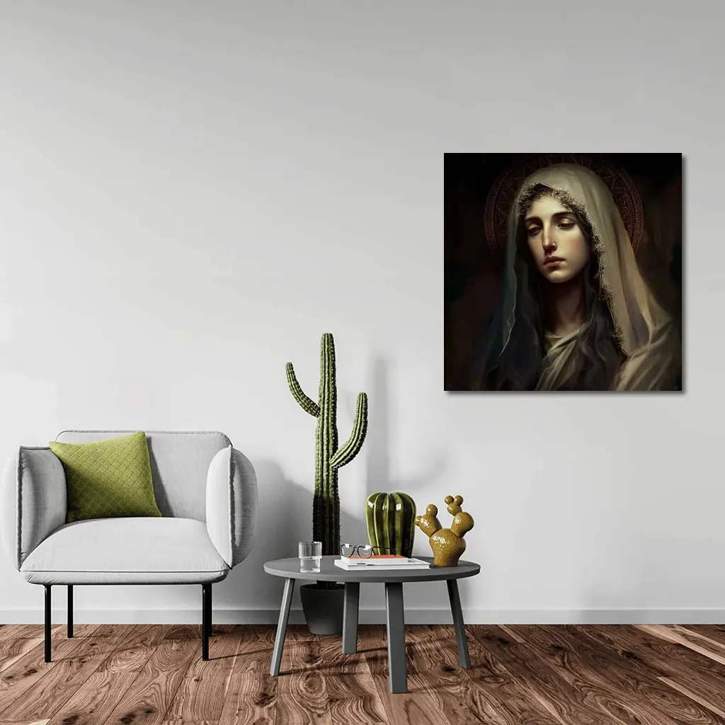 Virgin Mary Dark Renaissance Religious Portrait Art – Wall Art