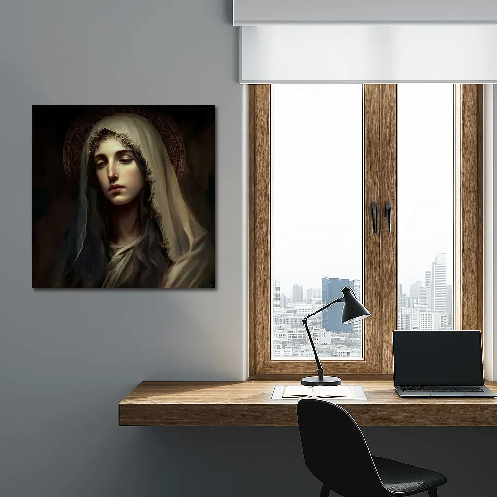 Virgin Mary Dark Renaissance Religious Portrait Art – Wall Art
