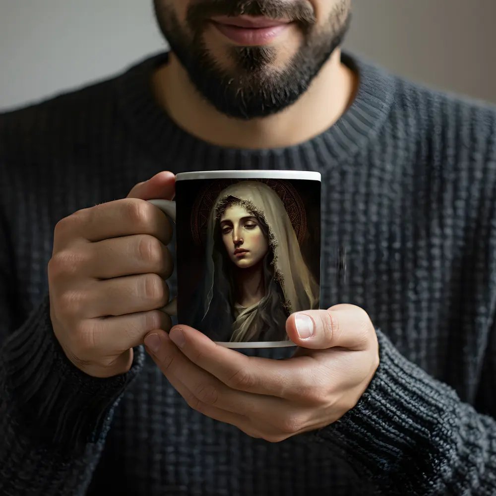 Virgin Mary Dark Renaissance Religious Portrait Art – Mugs