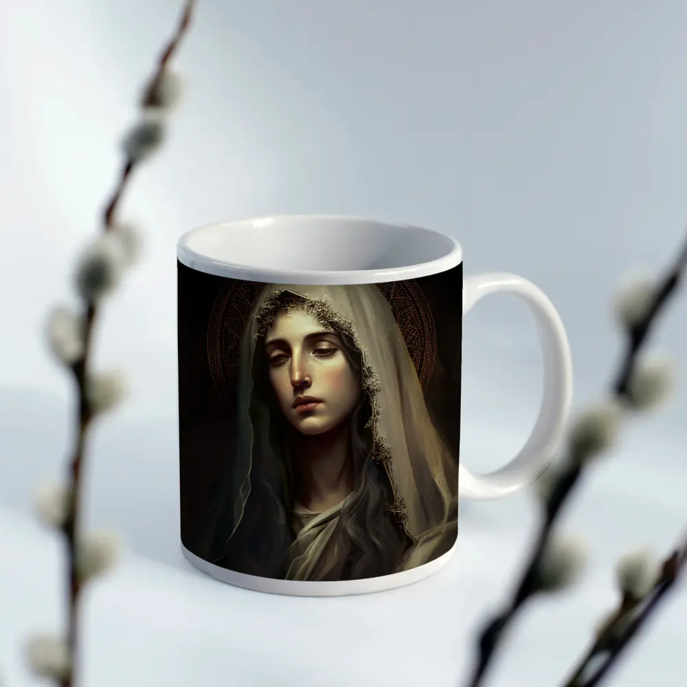 Virgin Mary Dark Renaissance Religious Portrait Art – Mugs