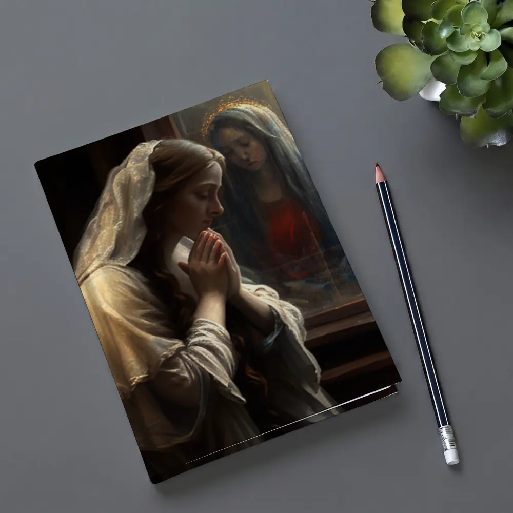 Woman Praying Before Virgin Mary Window – Notebooks