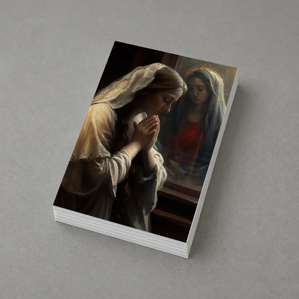 Woman Praying Before Virgin Mary Window – Postcards