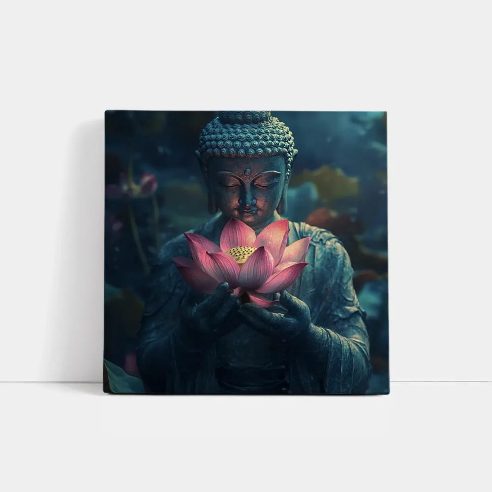 Buddha Statue Holding Pink Lotus Flower – Wall Art