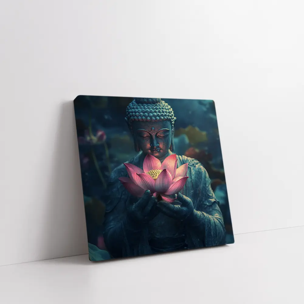 Buddha Statue Holding Pink Lotus Flower – Wall Art