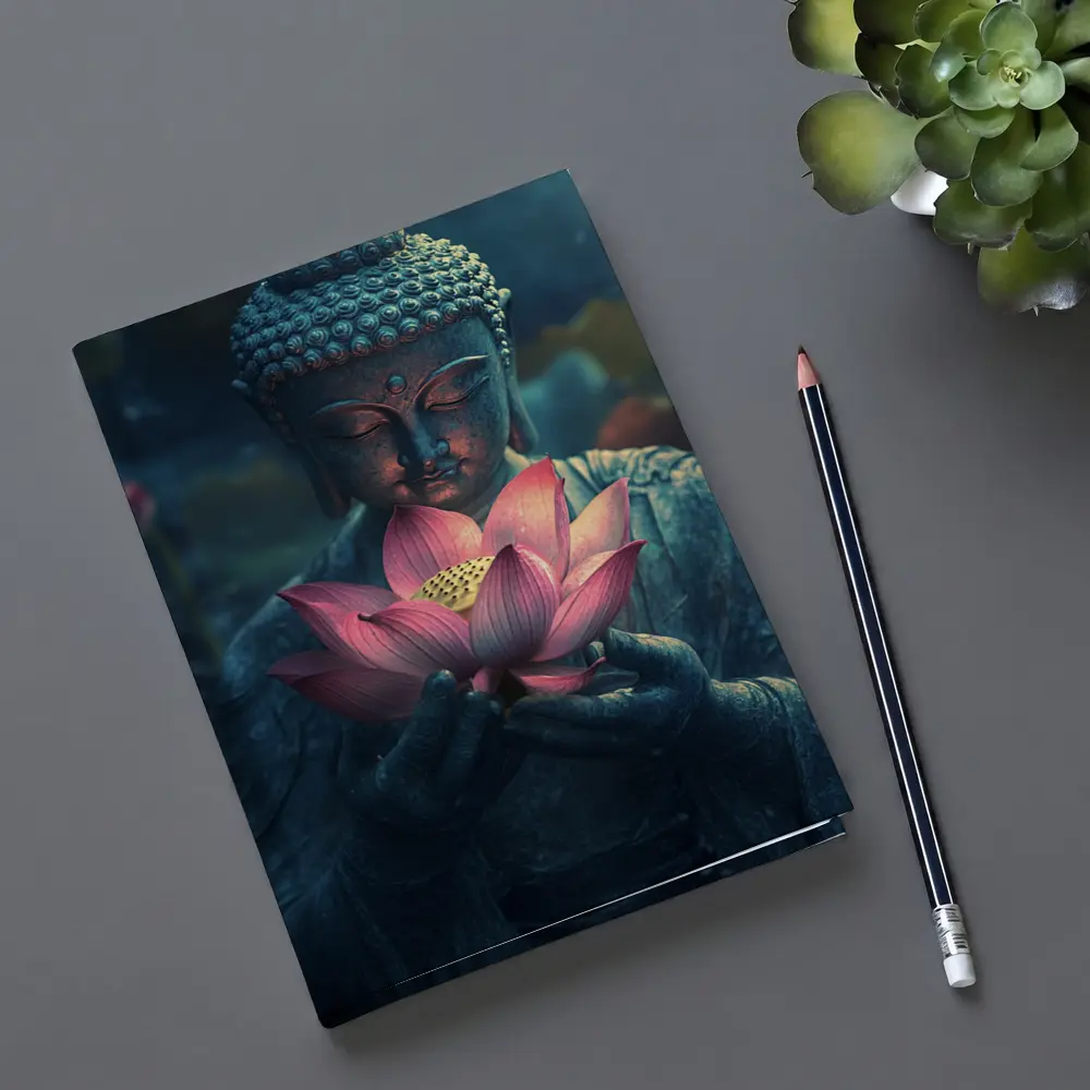 Buddha Statue Holding Pink Lotus Flower – Notebooks