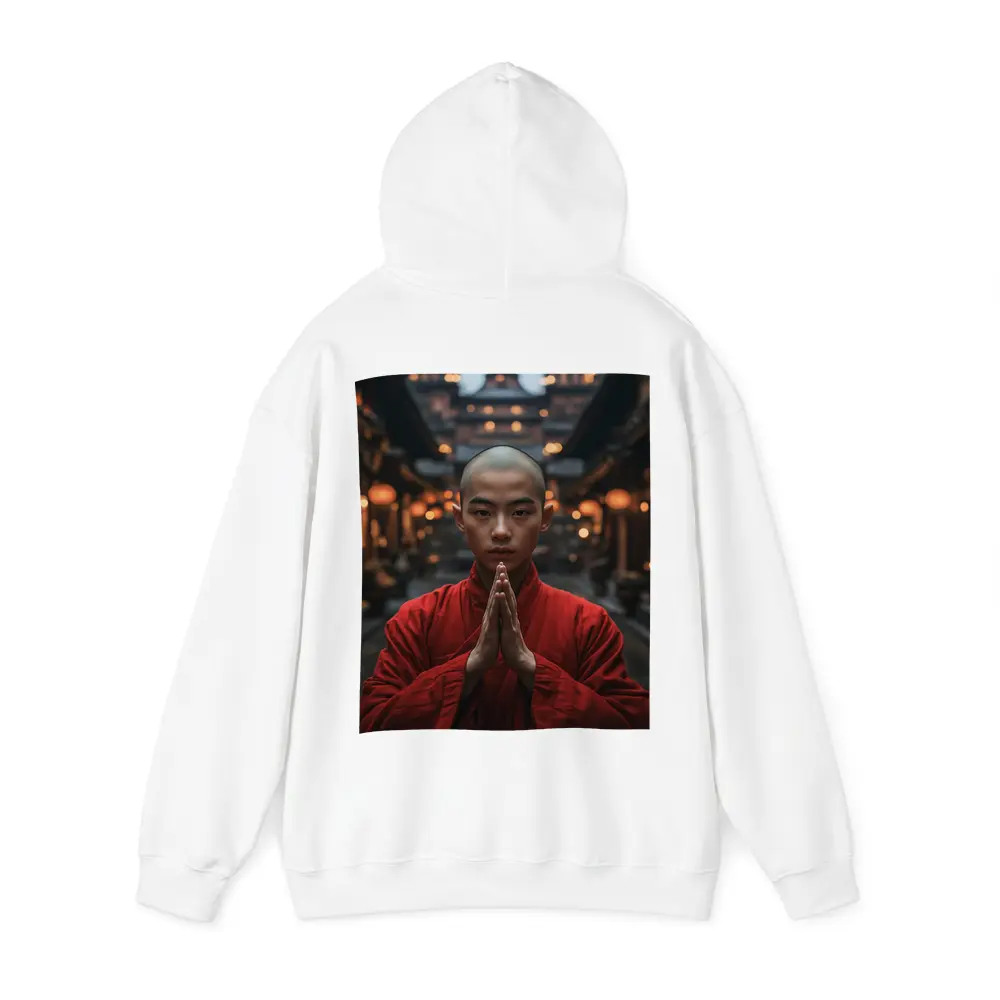 Young Buddhist Monk Praying Temple Lanterns – Hoodies