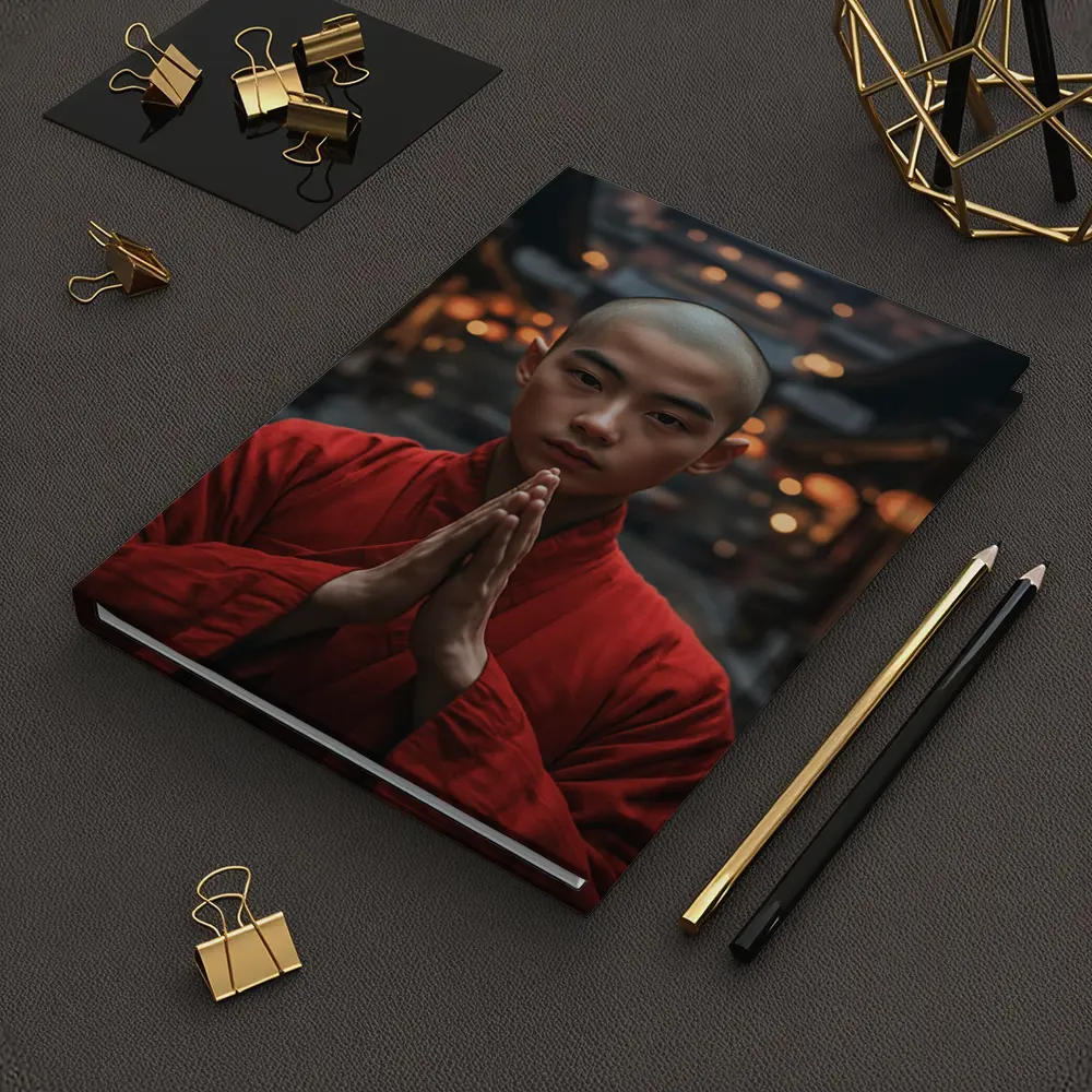 Young Buddhist Monk Praying Temple Lanterns – Notebooks