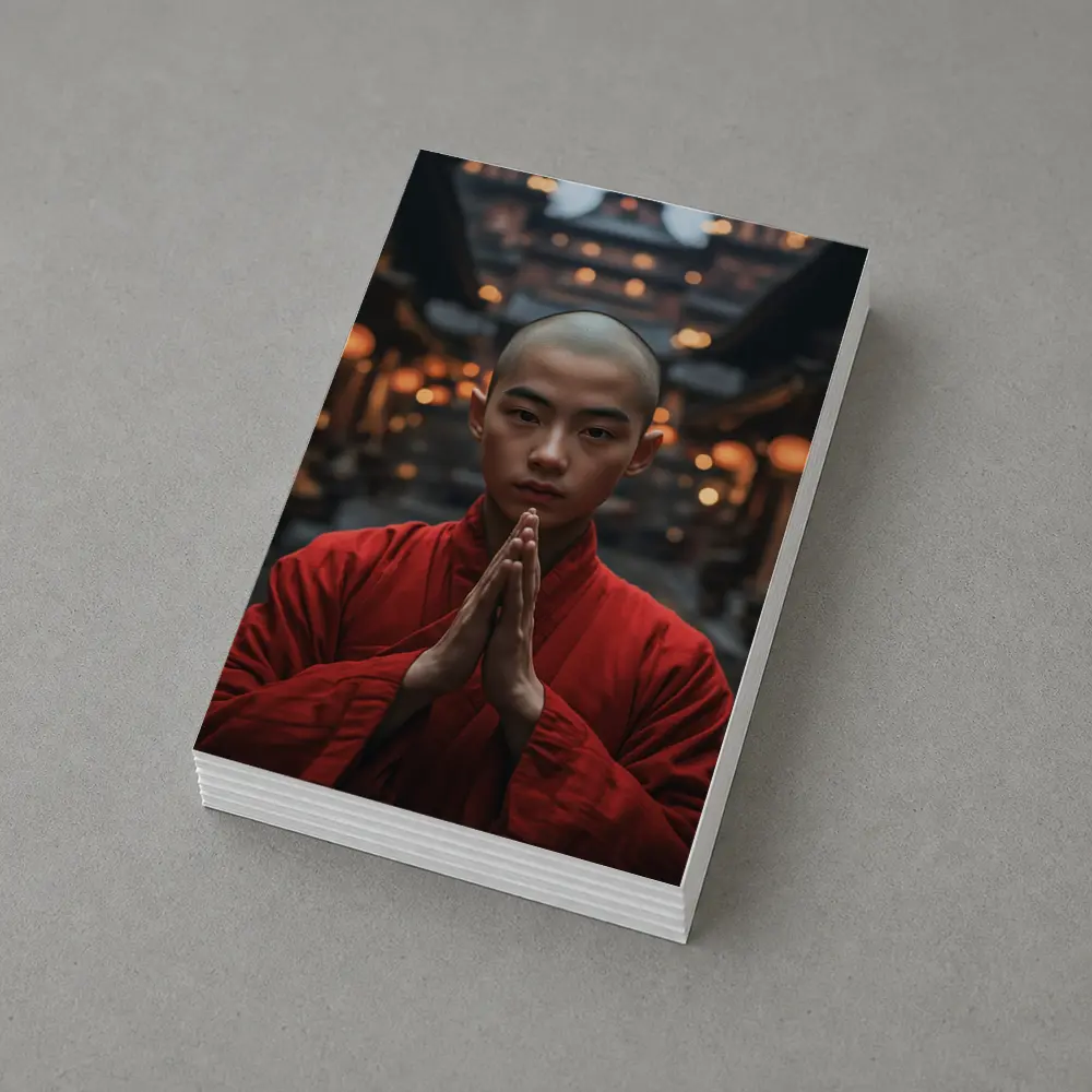 Young Buddhist Monk Praying Temple Lanterns – Postcards