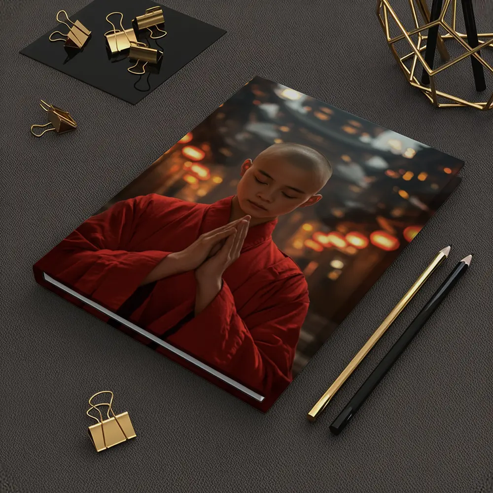 Young Buddhist Monk Praying In Temple – Notebooks