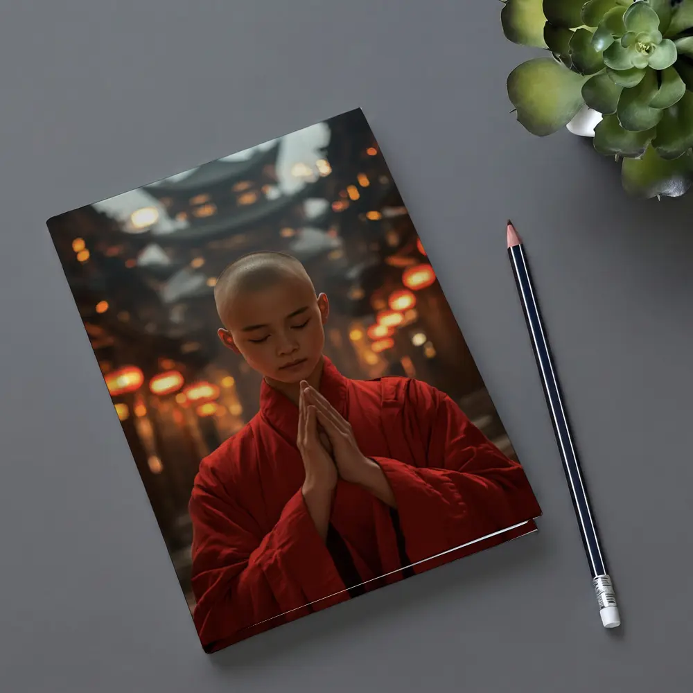 Young Buddhist Monk Praying In Temple – Notebooks