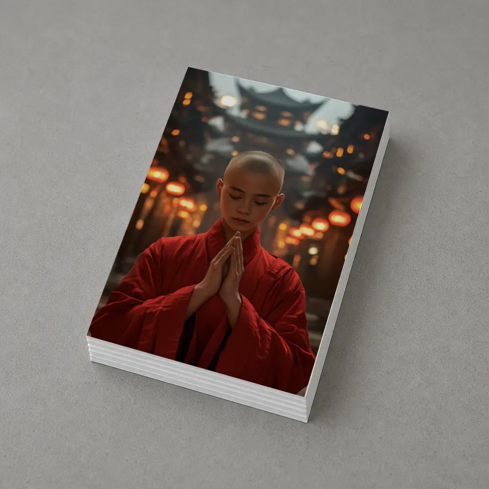 Young Buddhist Monk Praying In Temple – Postcards