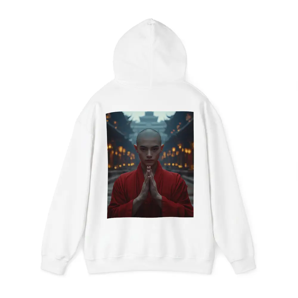Young Buddhist Monk Praying Temple Lanterns – Hoodies