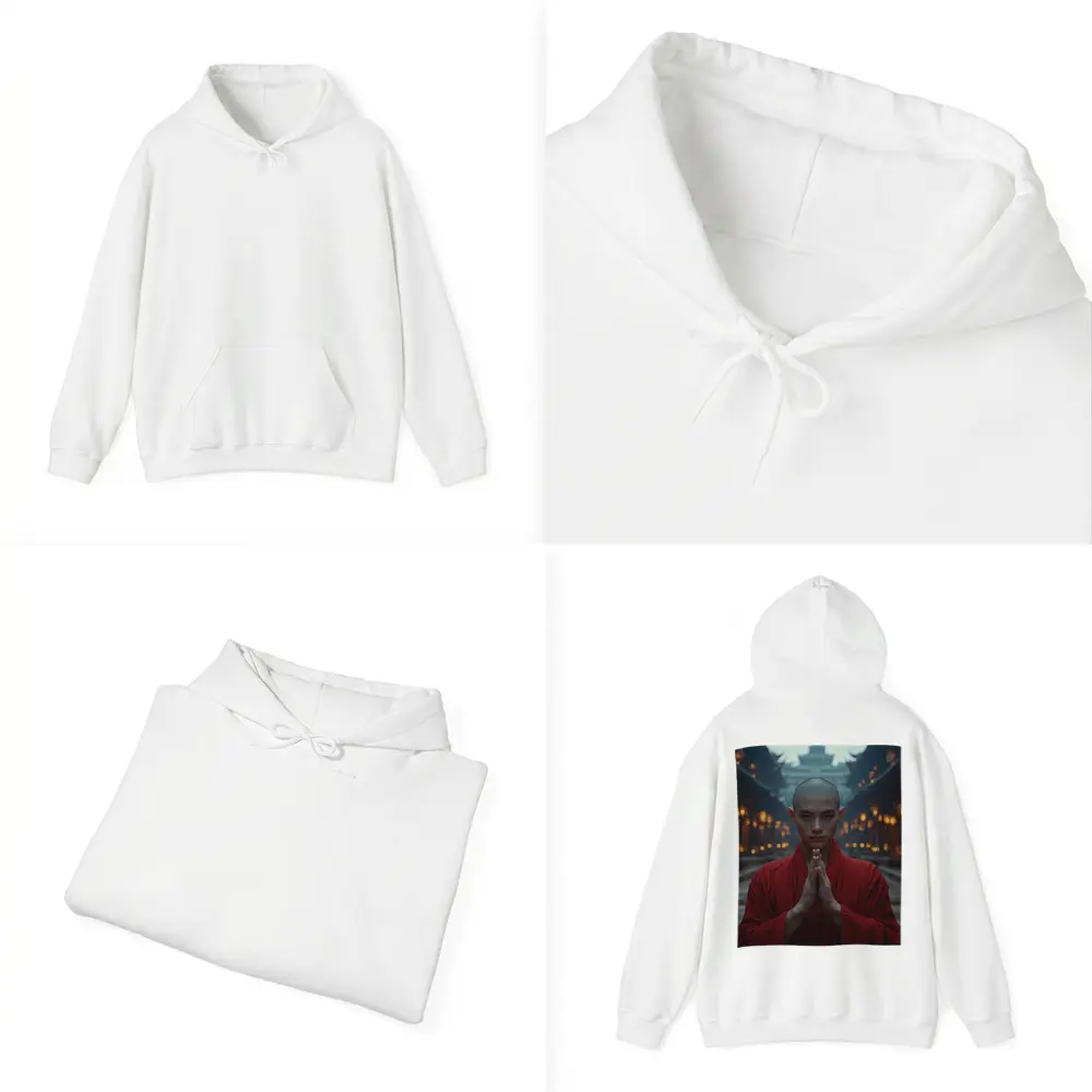 Young Buddhist Monk Praying Temple Lanterns – Hoodies