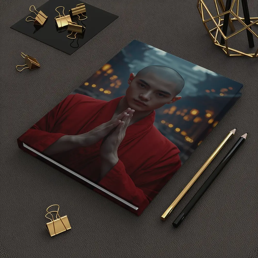 Young Buddhist Monk Praying Temple Lanterns – Notebooks