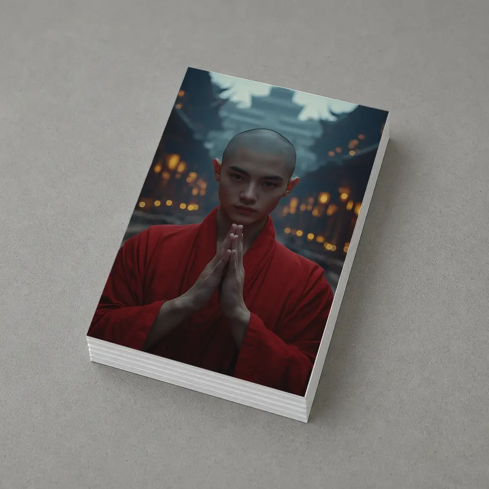 Young Buddhist Monk Praying Temple Lanterns – Postcards