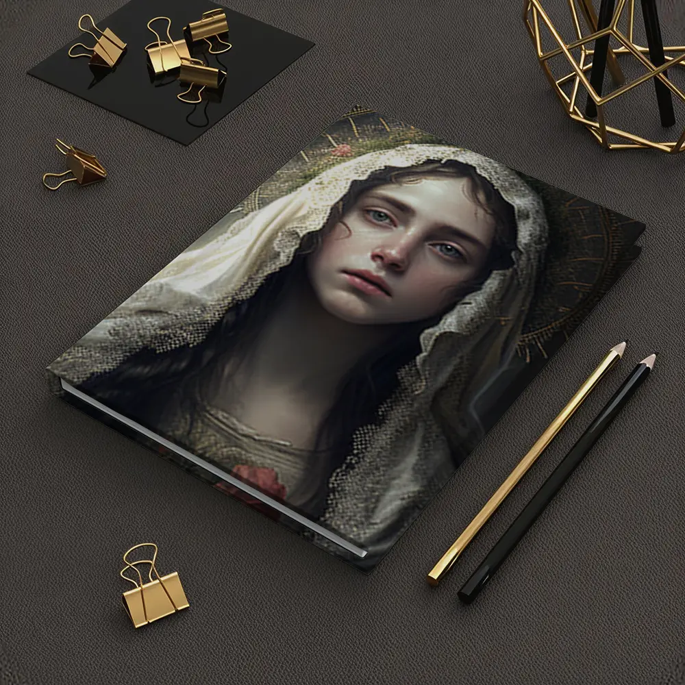 Virgin Mary Portrait Gold Halo Dark Background – Notebooks