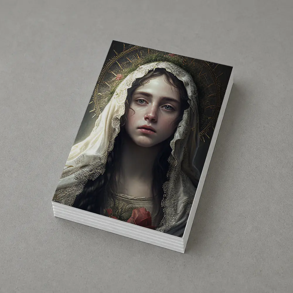 Virgin Mary Portrait Gold Halo Dark Background – Postcards