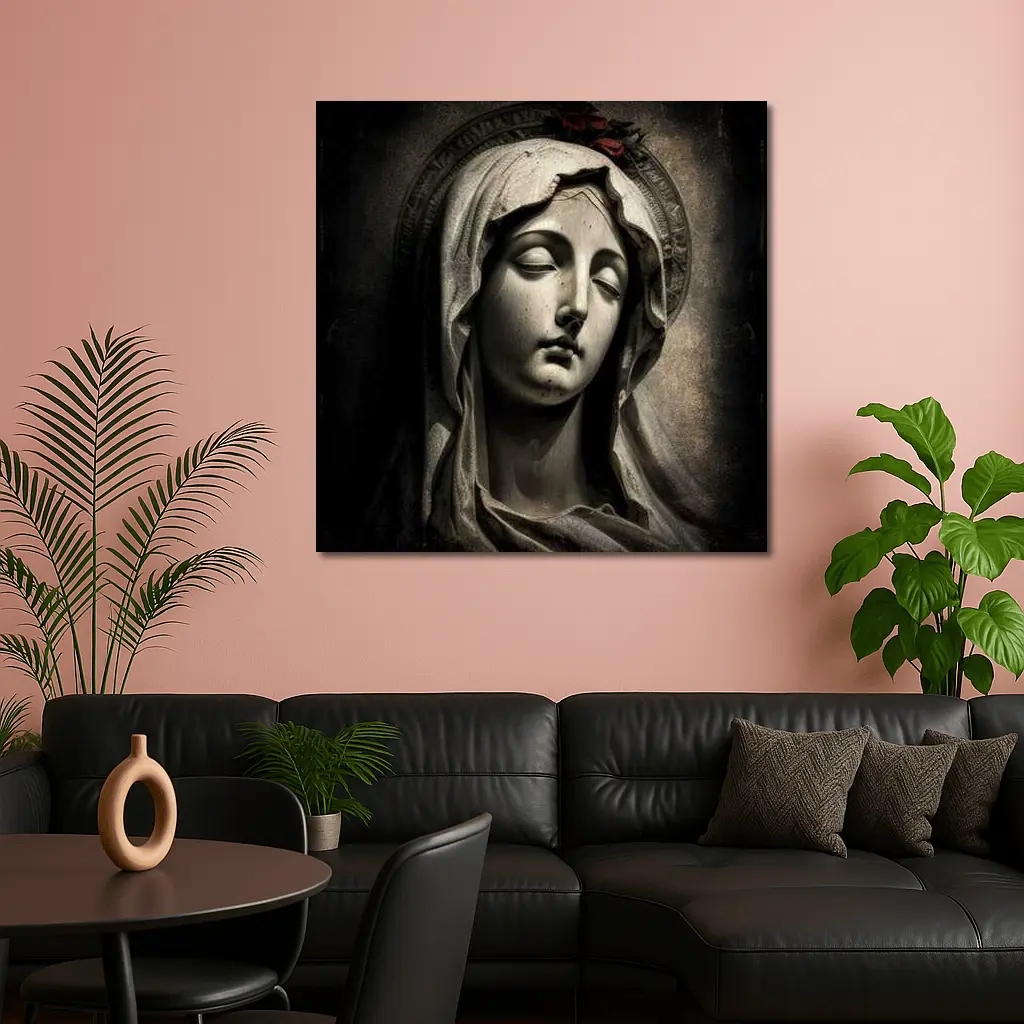 Virgin Mary Marble Statue Dark Grunge – Wall Art
