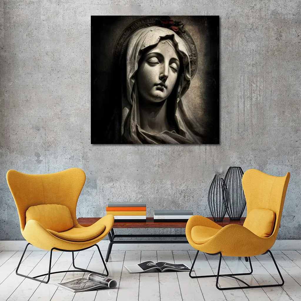 Virgin Mary Marble Statue Dark Grunge – Wall Art