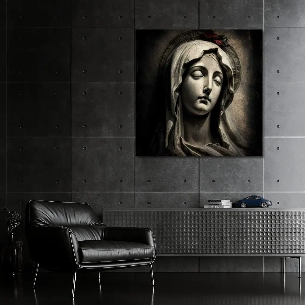 Virgin Mary Marble Statue Dark Grunge – Wall Art