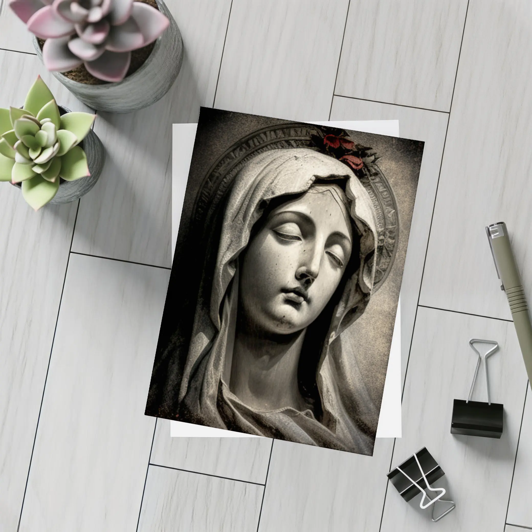 Virgin Mary Marble Statue Dark Grunge – Postcards