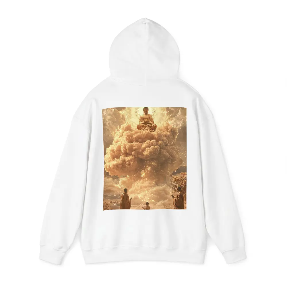 Golden Buddha Floating Above Worshipping Monks – Hoodies