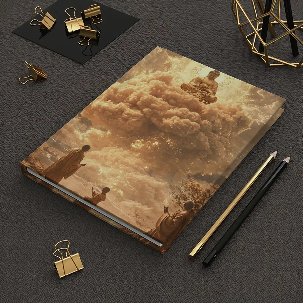 Golden Buddha Floating Above Worshipping Monks – Notebooks