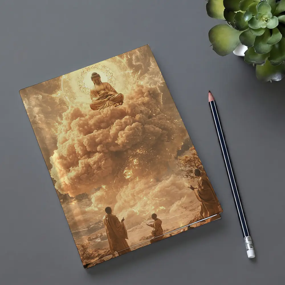 Golden Buddha Floating Above Worshipping Monks – Notebooks