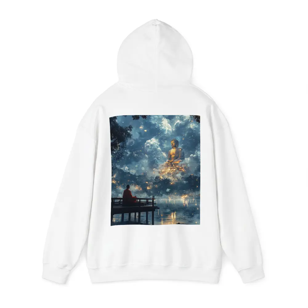 Monk Meditating Before Giant Buddha Clouds – Hoodies