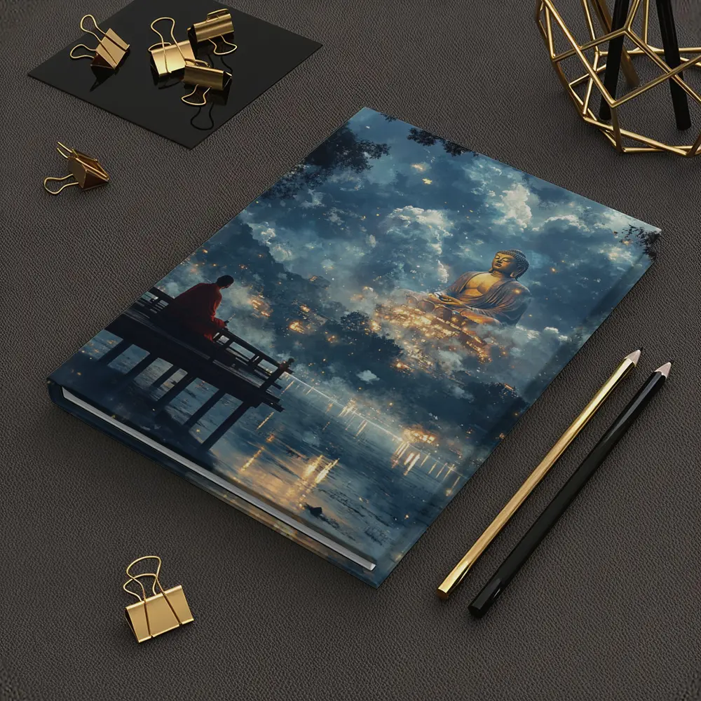Monk Meditating Before Giant Buddha Clouds – Notebooks