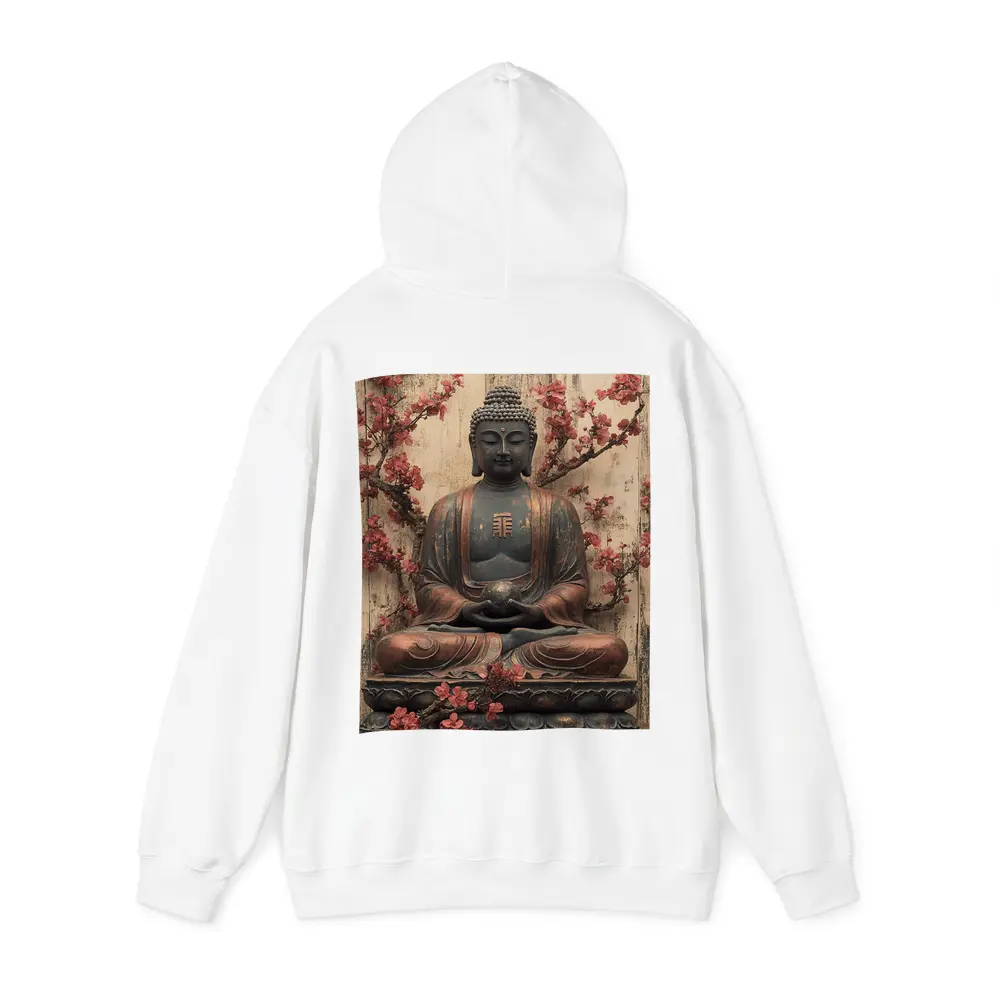 Buddha Statue Cherry Blossoms Rustic Wood Background – Hoodies