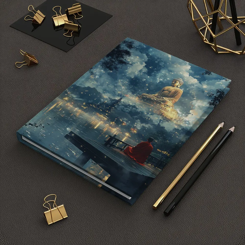 Buddhist Monk Meditating by Mystical Lake – Notebooks