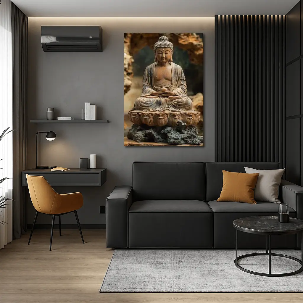 Ancient Stone Buddha Statue Lotus Seat – Wall Art