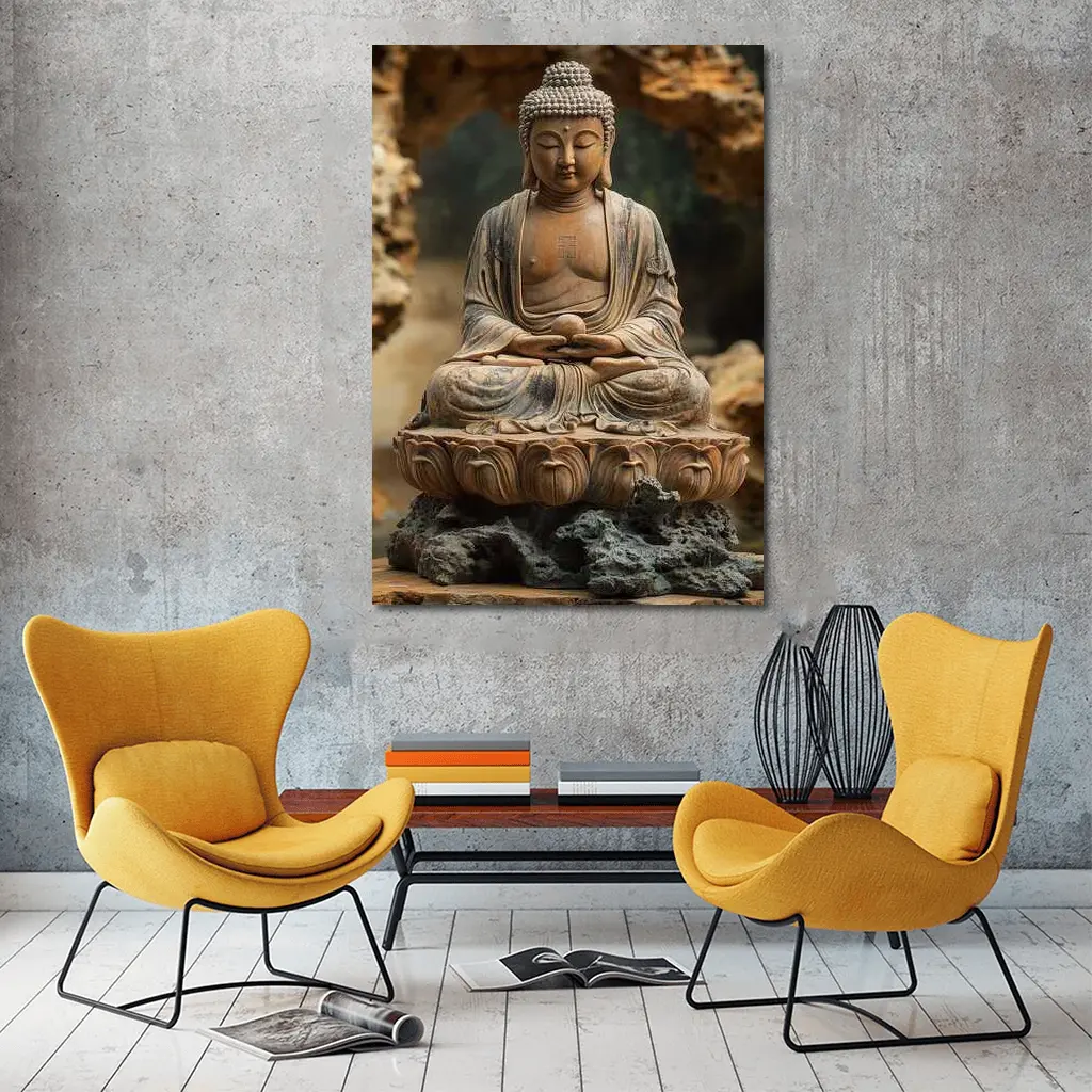 Ancient Stone Buddha Statue Lotus Seat – Wall Art