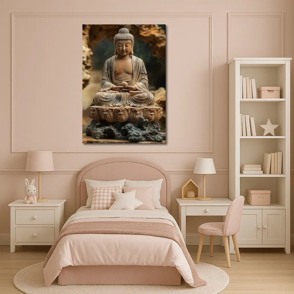 Ancient Stone Buddha Statue Lotus Seat – Wall Art