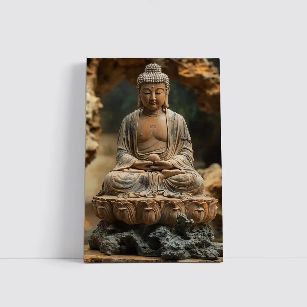 Ancient Stone Buddha Statue Lotus Seat – Wall Art