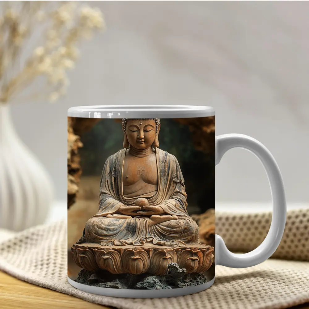 Ancient Stone Buddha Statue Lotus Seat – Mugs