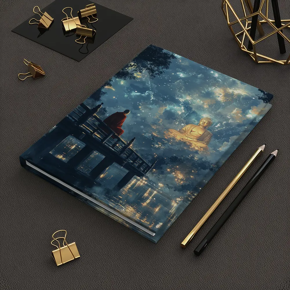 Buddhist Monk Meditating By Glowing Night Sky – Notebooks