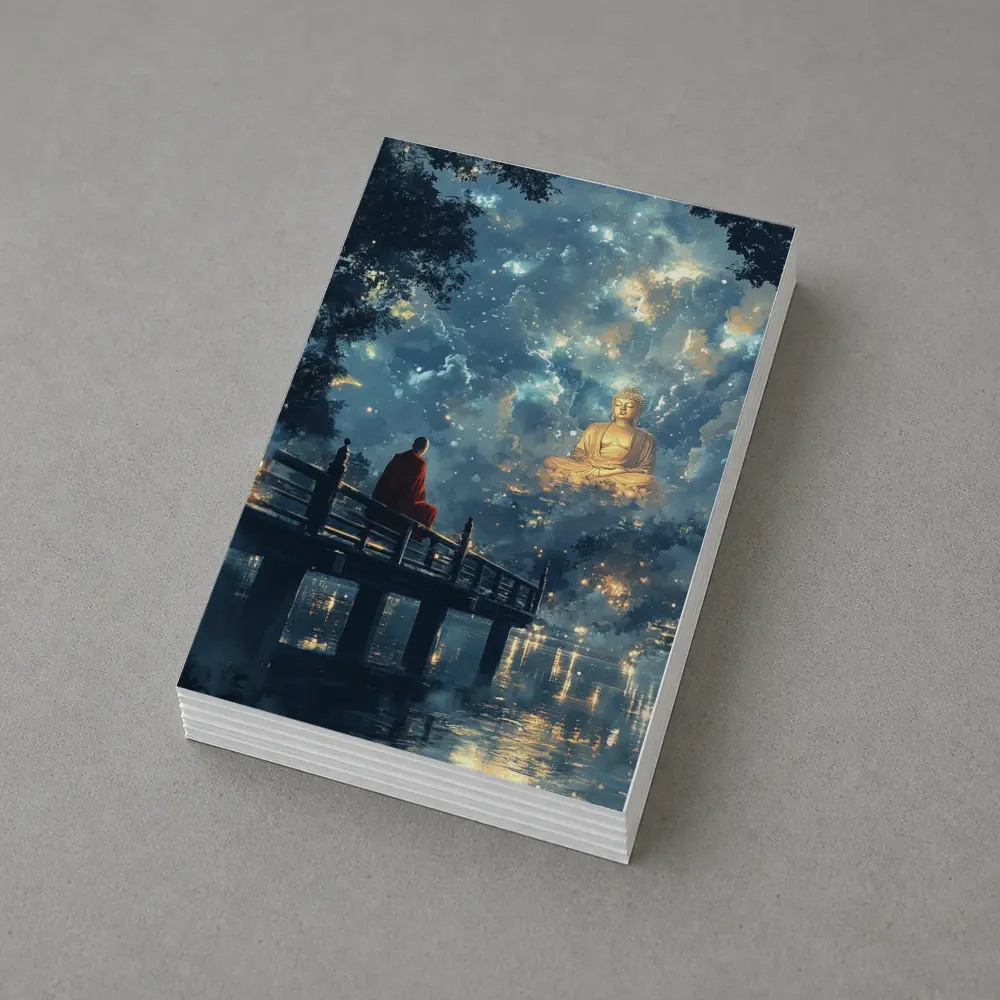 Buddhist Monk Meditating By Glowing Night Sky – Postcards