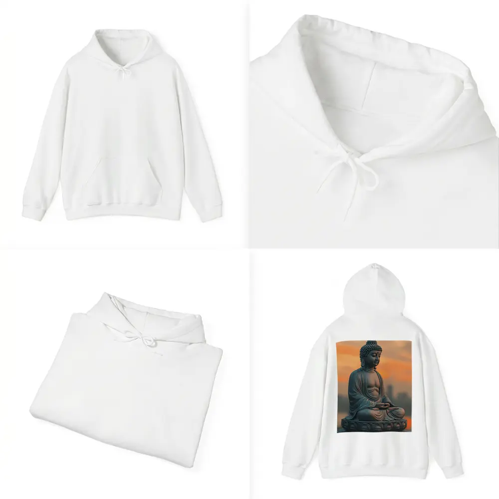 Buddha Statue Meditating at Sunset Sky – Hoodies