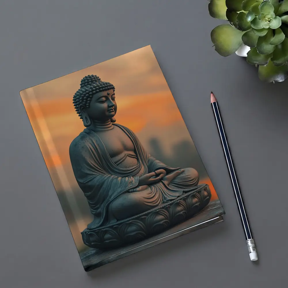 Buddha Statue Meditating at Sunset Sky – Notebooks