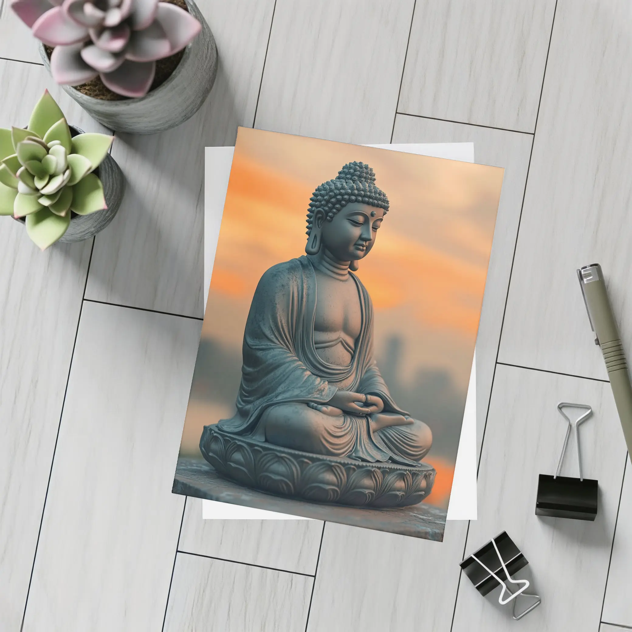 Buddha Statue Meditating at Sunset Sky – Postcards