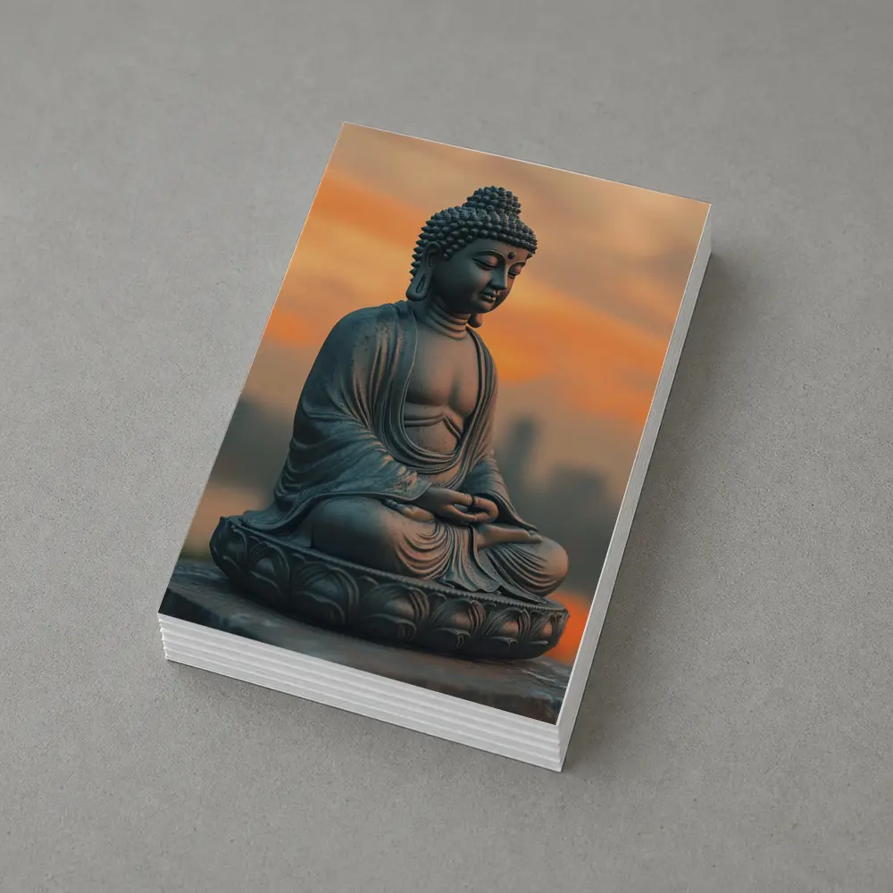 Buddha Statue Meditating at Sunset Sky – Postcards