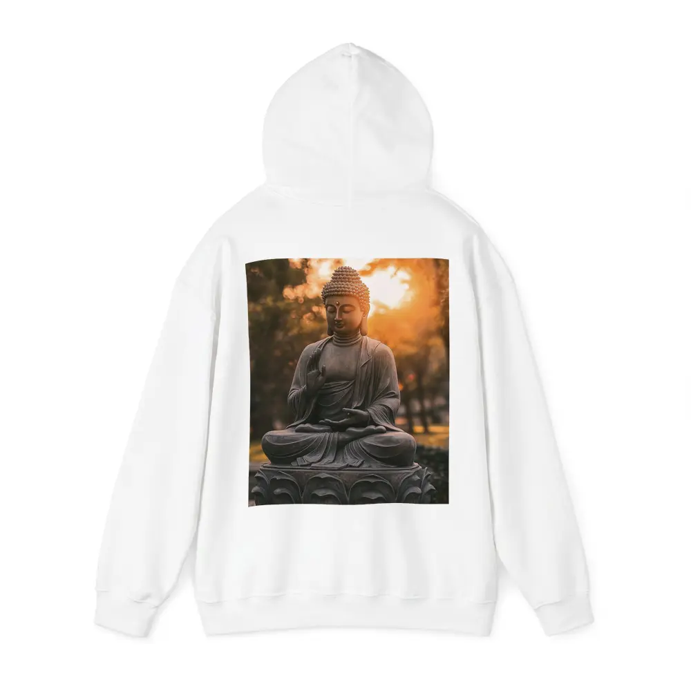 Buddha Statue Meditating Golden Sunset Garden – Hoodies