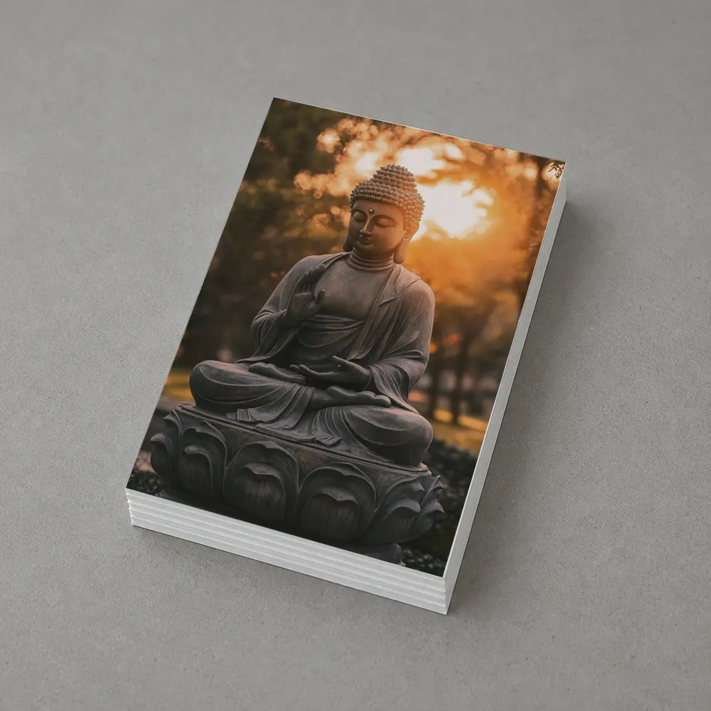 Buddha Statue Meditating Golden Sunset Garden – Postcards