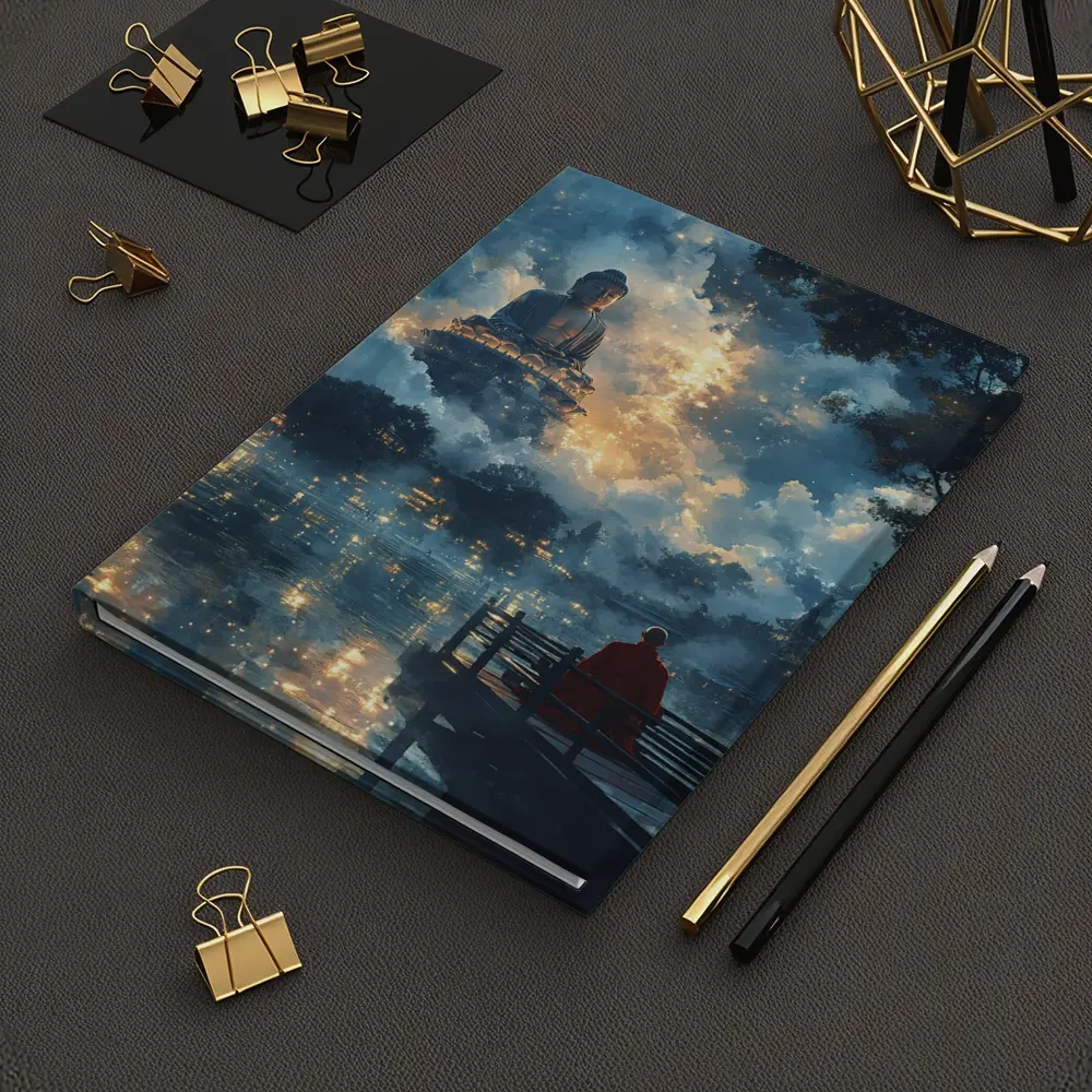 Buddha Statue Monk Meditating Mystic Lake – Notebooks