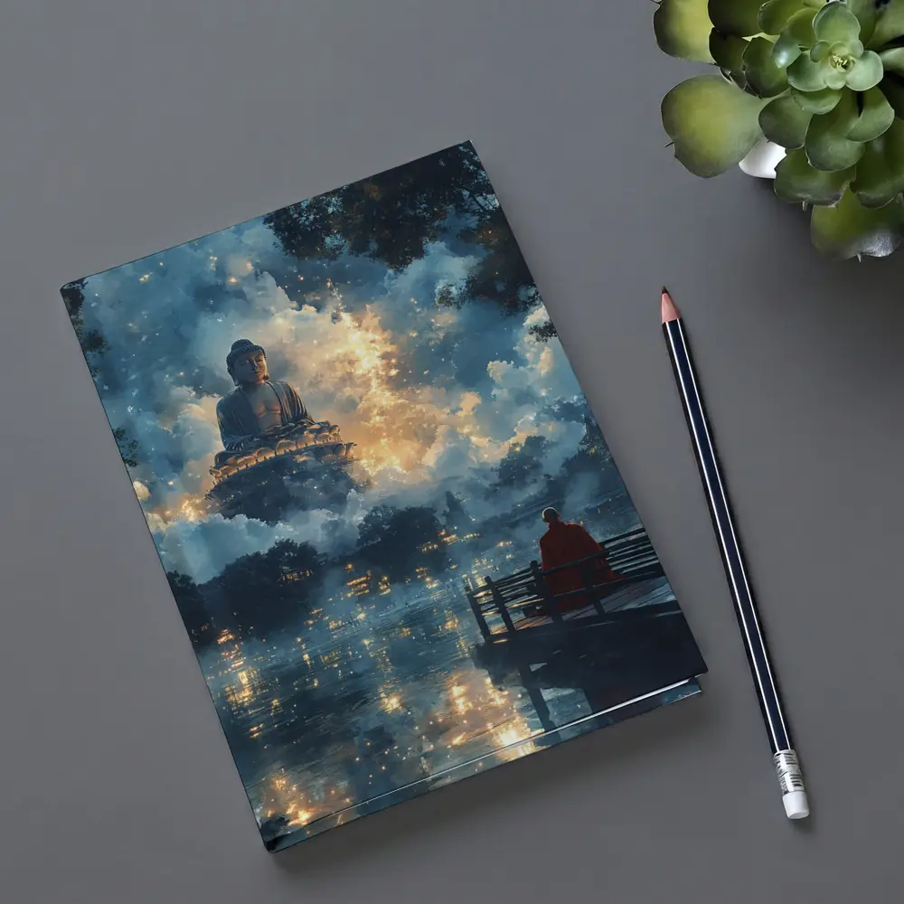 Buddha Statue Monk Meditating Mystic Lake – Notebooks