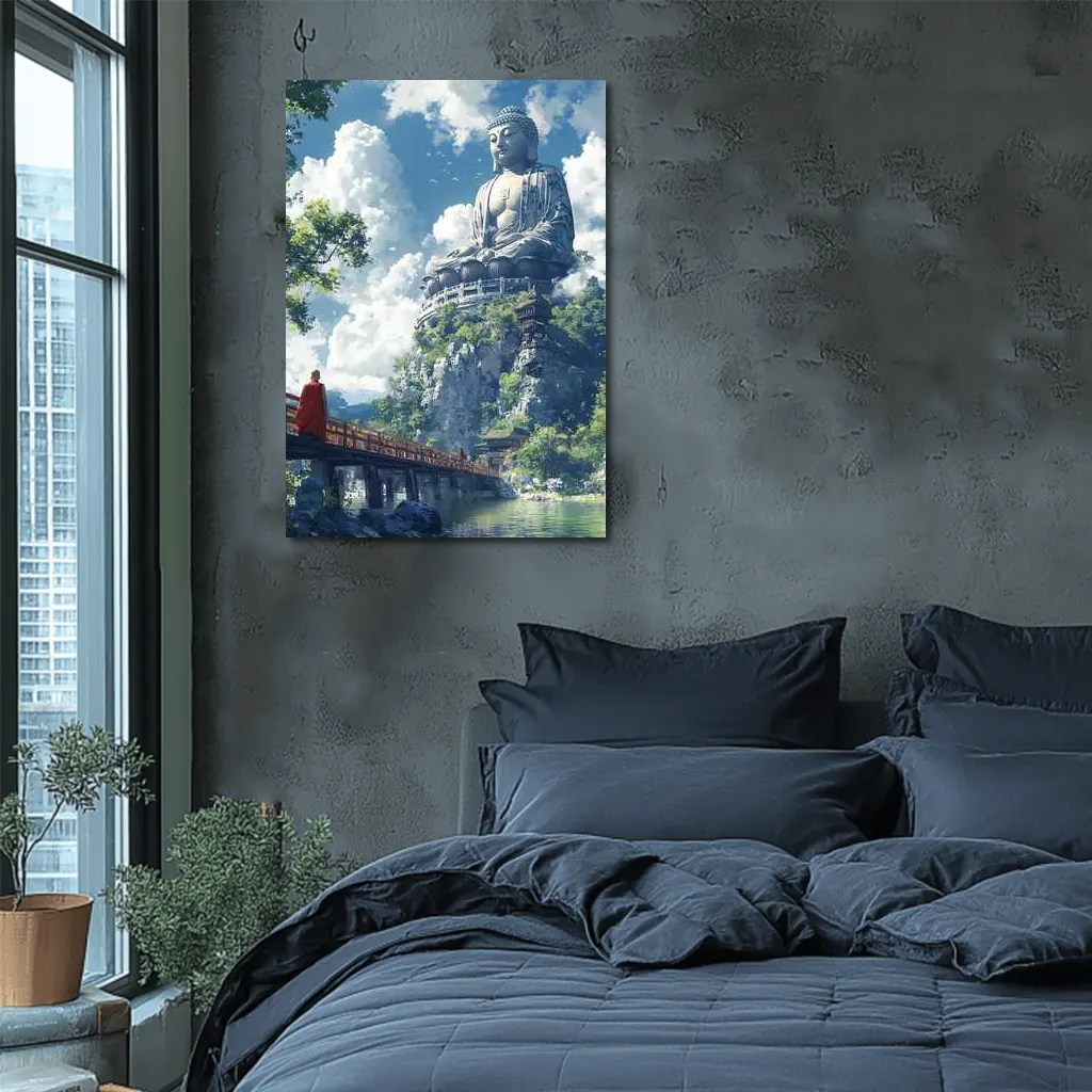 Giant Buddha Statue Monk Rocky Cliff – Wall Art